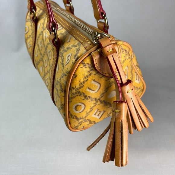 DOONEY & BOURKE YELLOW LOGO PRINT Leather Shoulder BAG! Tassel Small Pink Purse - Picture 3 of 14